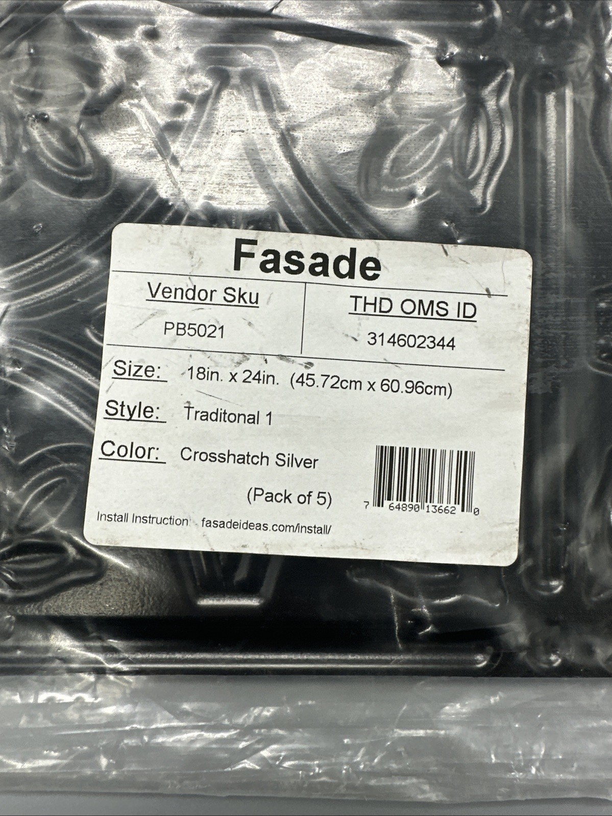 5- Fasade 18 In. x 24 In. Thermoplastic Backsplash Panel, Crosshatch Silver