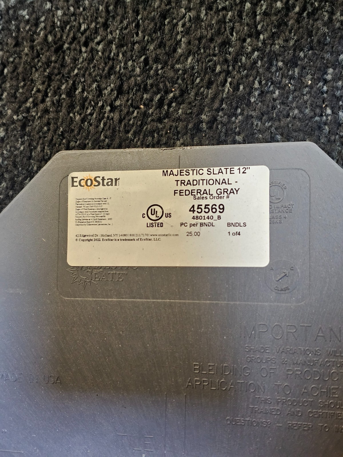 (QTY 25) EcoStar 45569 Majestic Slate Traditional Federal Gray 12″