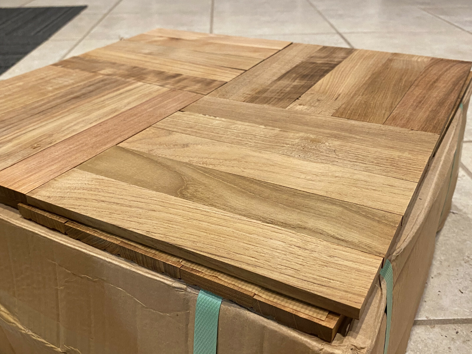 Vintage Thai Teak Parquet Flooring 18×18 Unfinished MCM Bangkok Industries NOS
