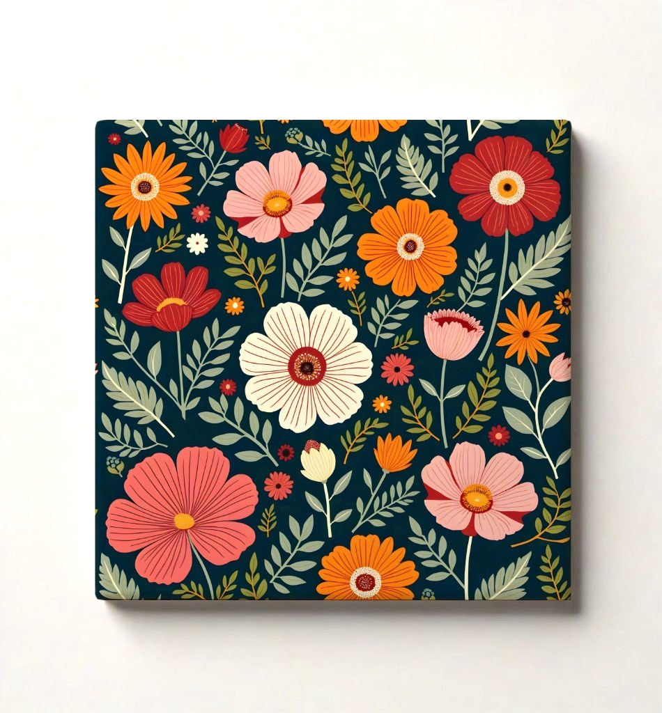 Floral Ceramic Tile 3 sizes Orange Red Flowers 12 Printed in US