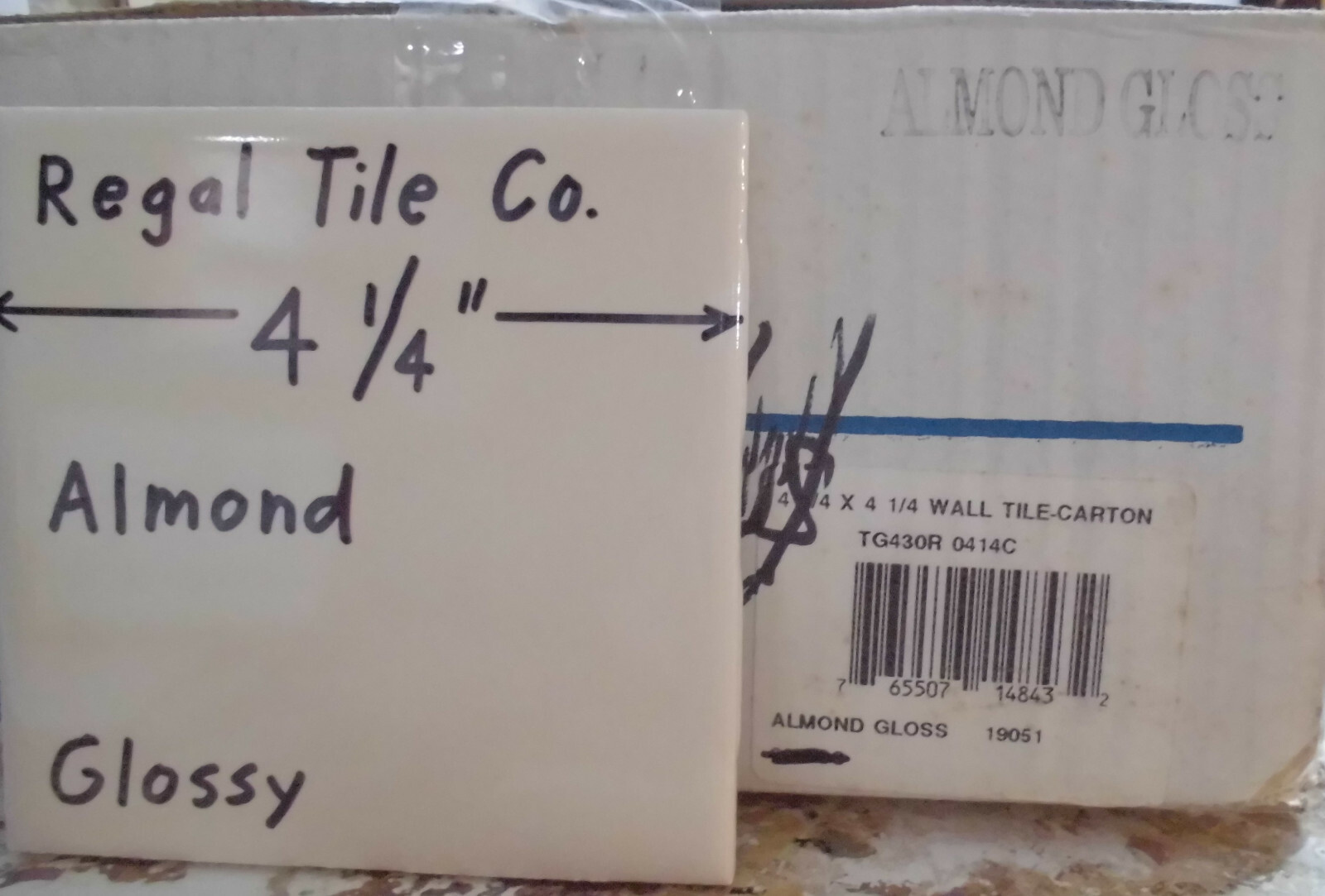 1 pc. Glossy Ceramic Tile *Light Almond* 4-1/4″ by Regal Co. New Stock, USA
