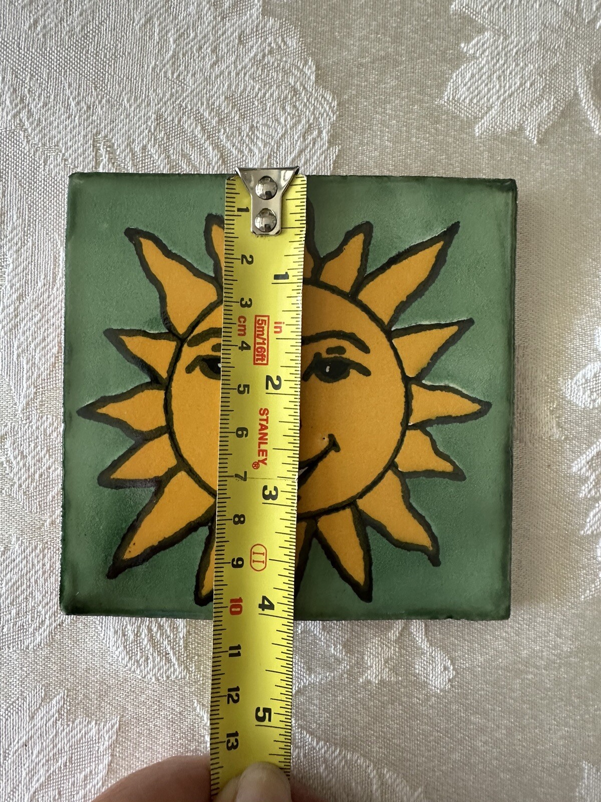 Mexican Red Clay Tile Folk Art Sun Handmade Talavera Backsplash Hand painted 4″