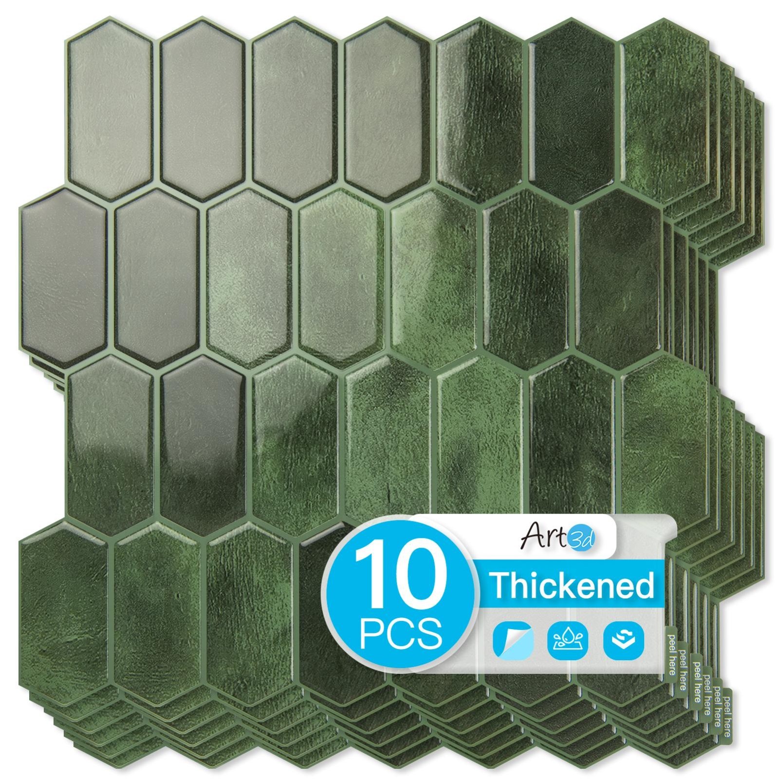 10pcs Peel and Stick Backsplash Thickened Tiles, 12”x12”, Cover 10 Sq.Ft.