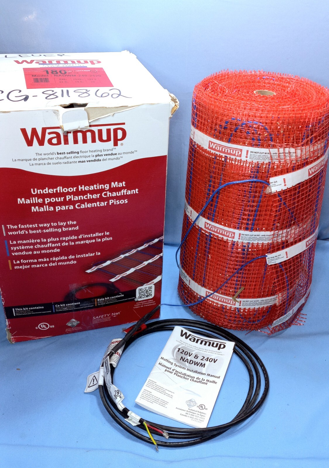 Warm Up Sticky Heating Mat 180sq ft~NADWM-240-2520 Radiant Floor Heating 240v