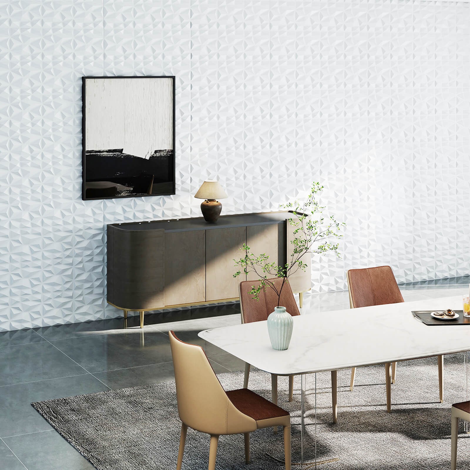 100 Pack 3D Wall Panels, PVC Diamond Textured Wall Tiles for Living Room Bedroom