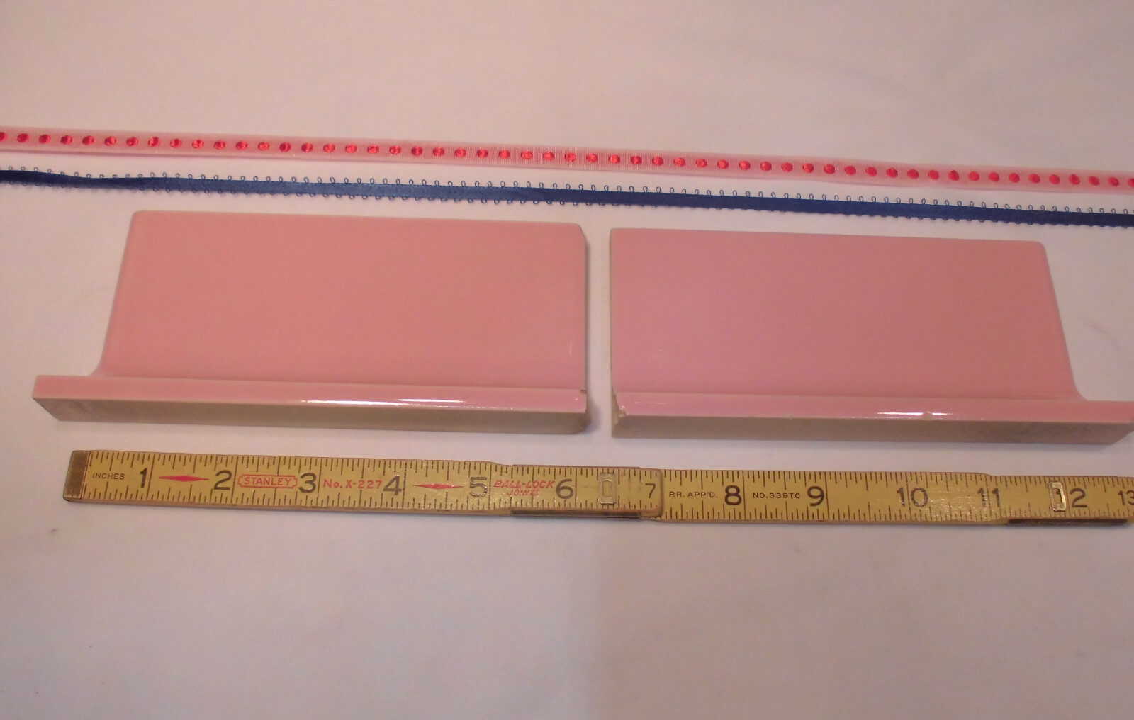 2 pcs. *Pink Coral* Finish Corner Flat Top cove/base Ceramic Tile 3″ X 6″ A.O.