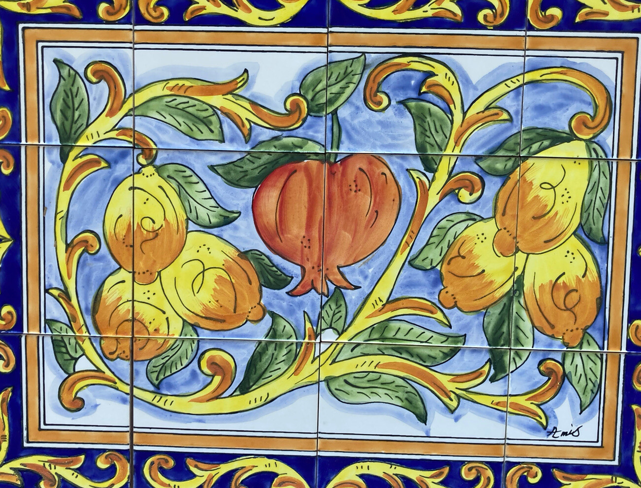 24″ x 18″ Ceramic Tile Mural Backsplash Kitchen Wall Hand Painted Pomegranate