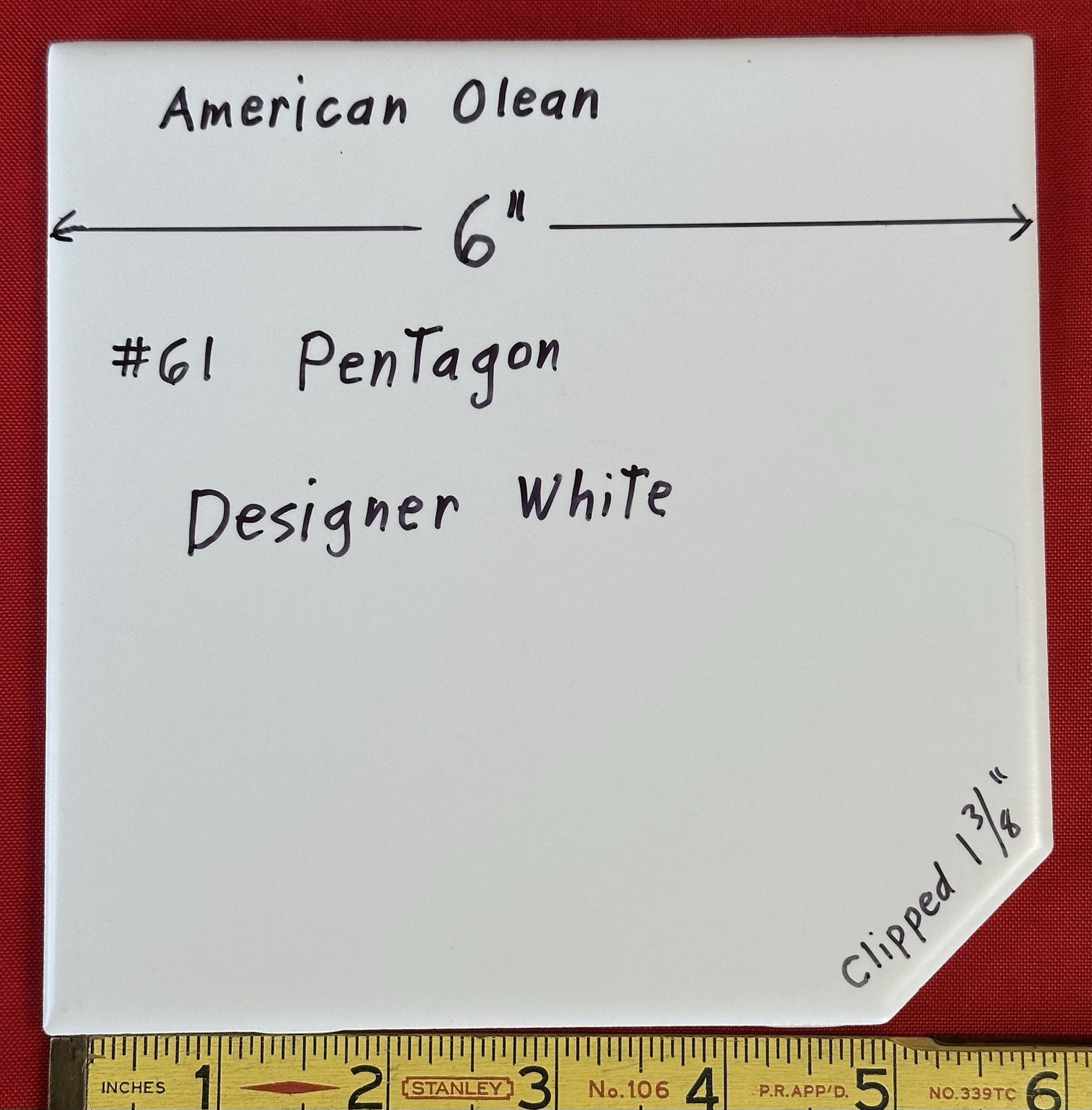 1 pc. Designer White: Pentagon Matte Ceramic Tile: Clipped by American Olean 6″