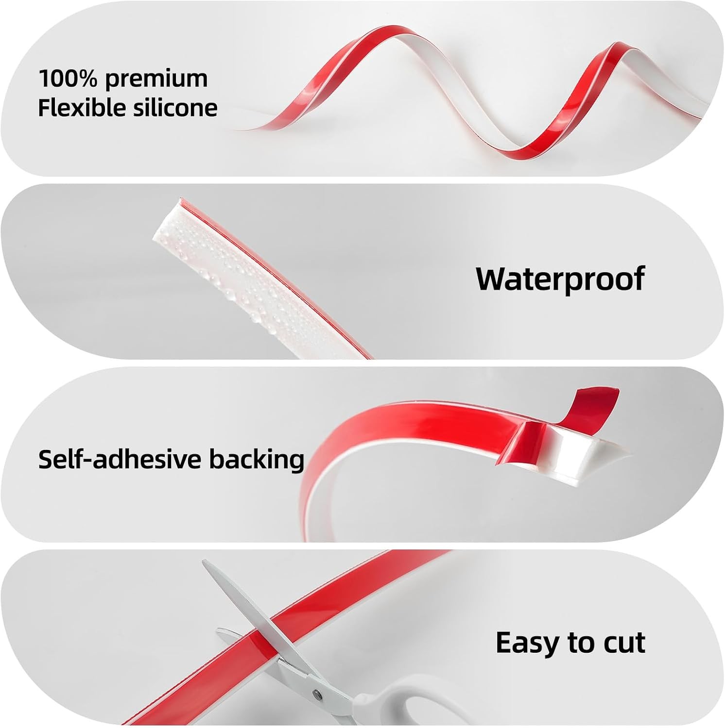 10Ft Quarter Round Trim L-Shaped Bendable Silicone Self-Adhesive Peel and