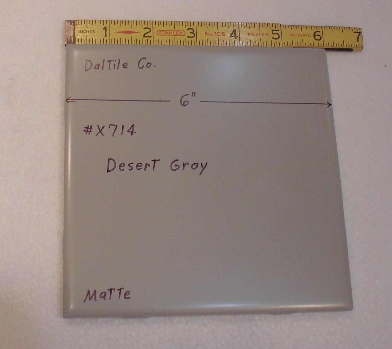 1 pc. Desert Gray: 6″ X 6″ Matte Ceramic Tile by Daltile Co. New Stock #X714
