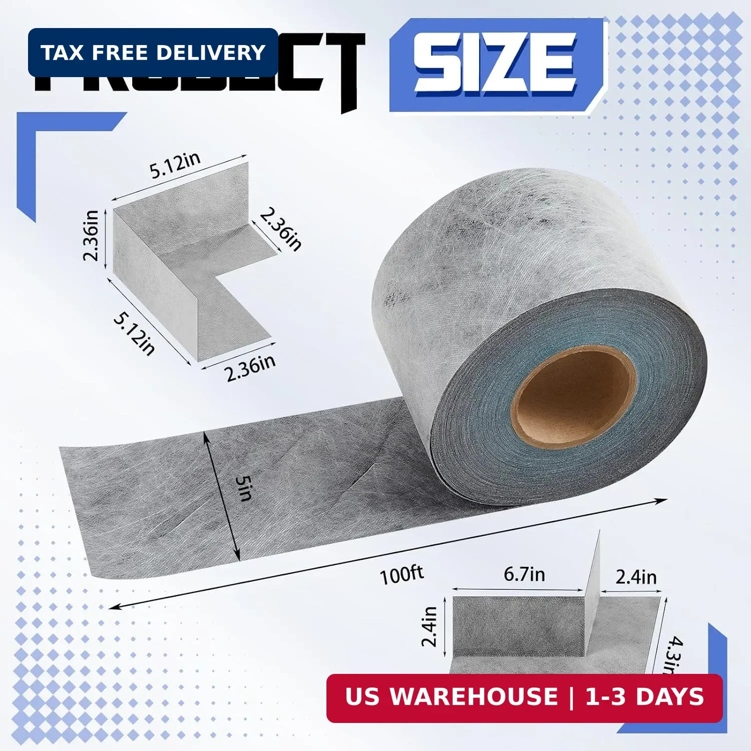 7 Pcs Waterproofing Membrane Kit, 0.42 x 100ft(42 Sq ft) Waterproof Membrane Ban