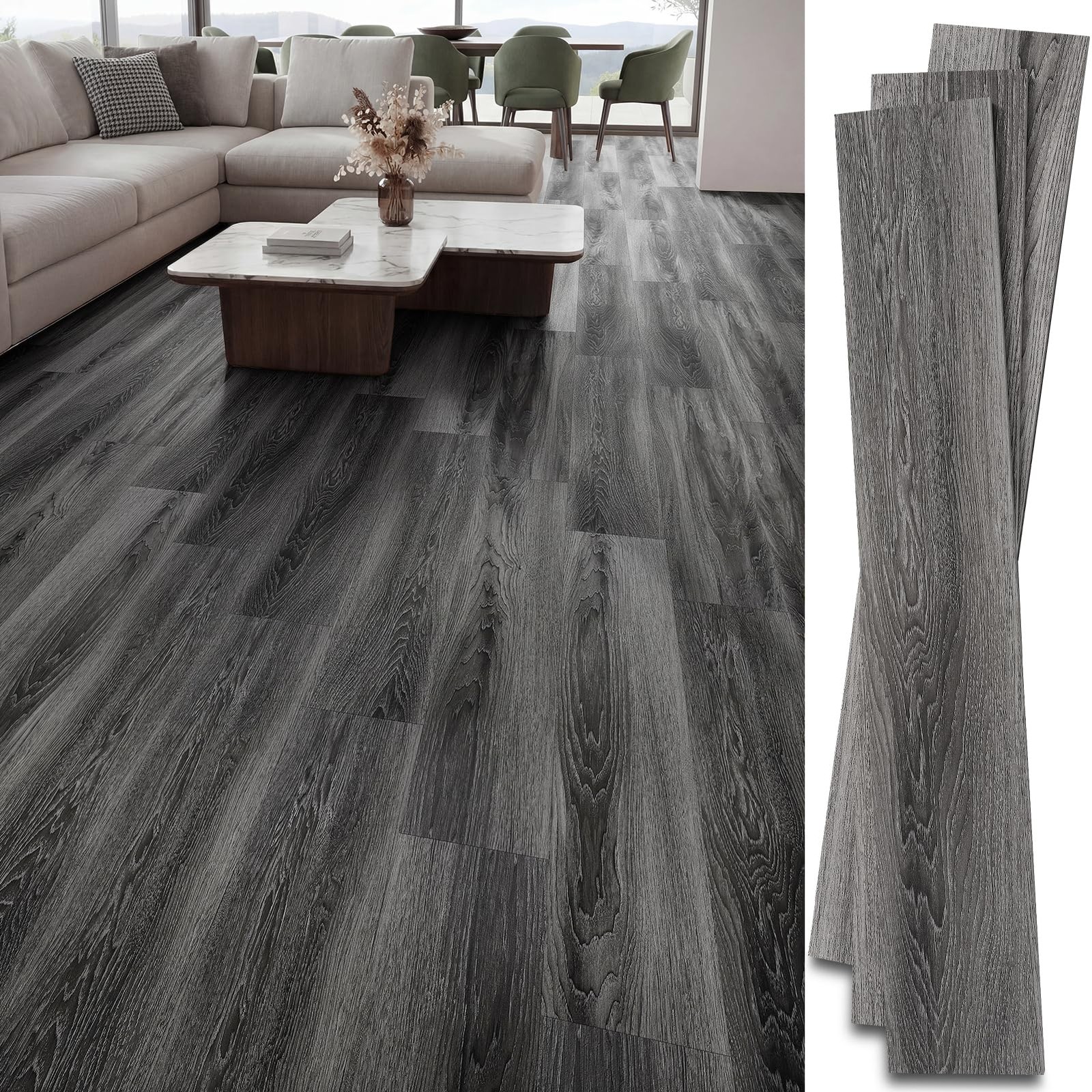 Peel and Stick Vinyl Flooring, 36-Pack 54 Sq.Ft Wood Grain Waterproof Rigid C…