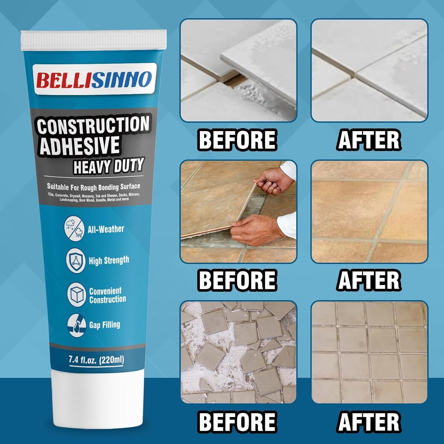 Construction Adhesive Heavy Duty, Cement Glue for Concrete, Tile, Cement, Floor
