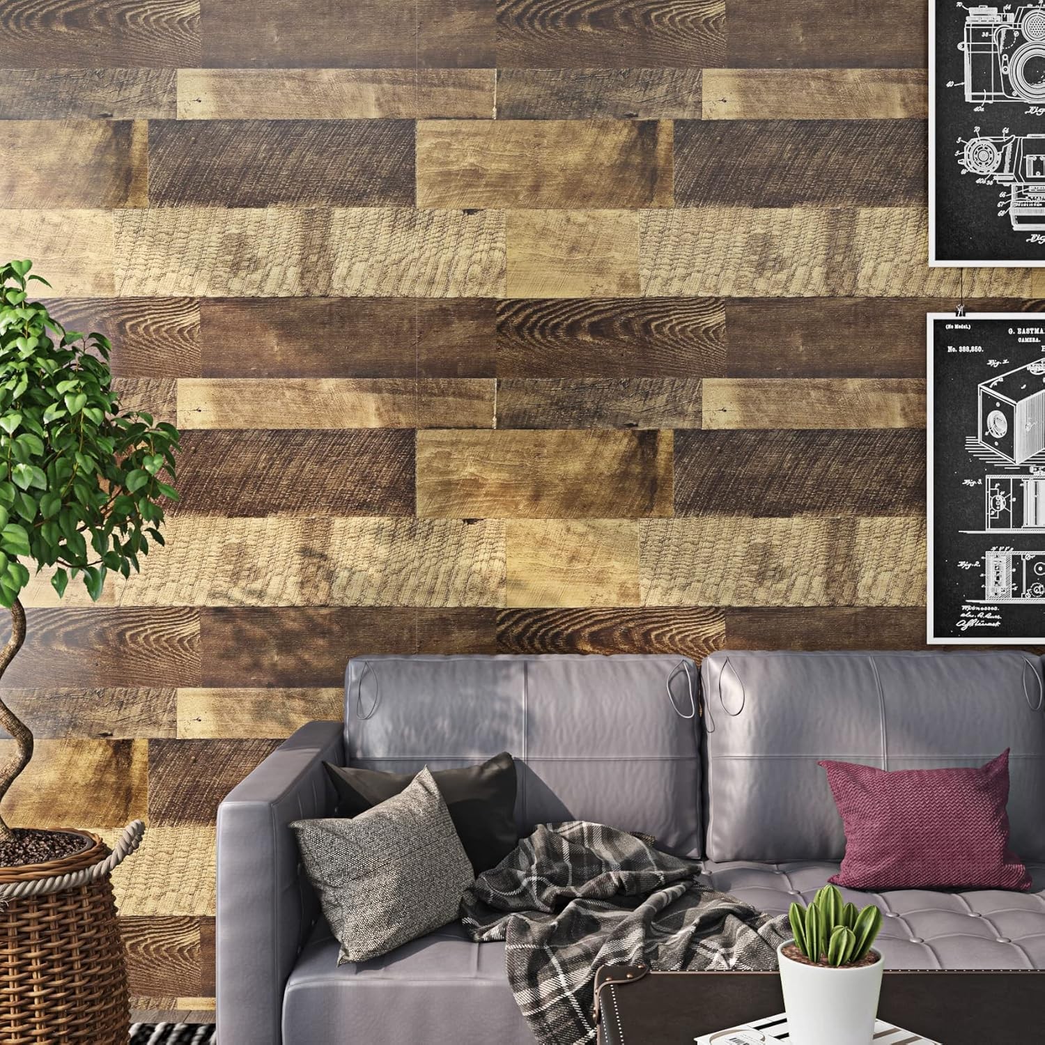 Reclaimed Wood Vinyl Flooring Roll Waterproof Vinyl Plank Flooring Peel and Stic