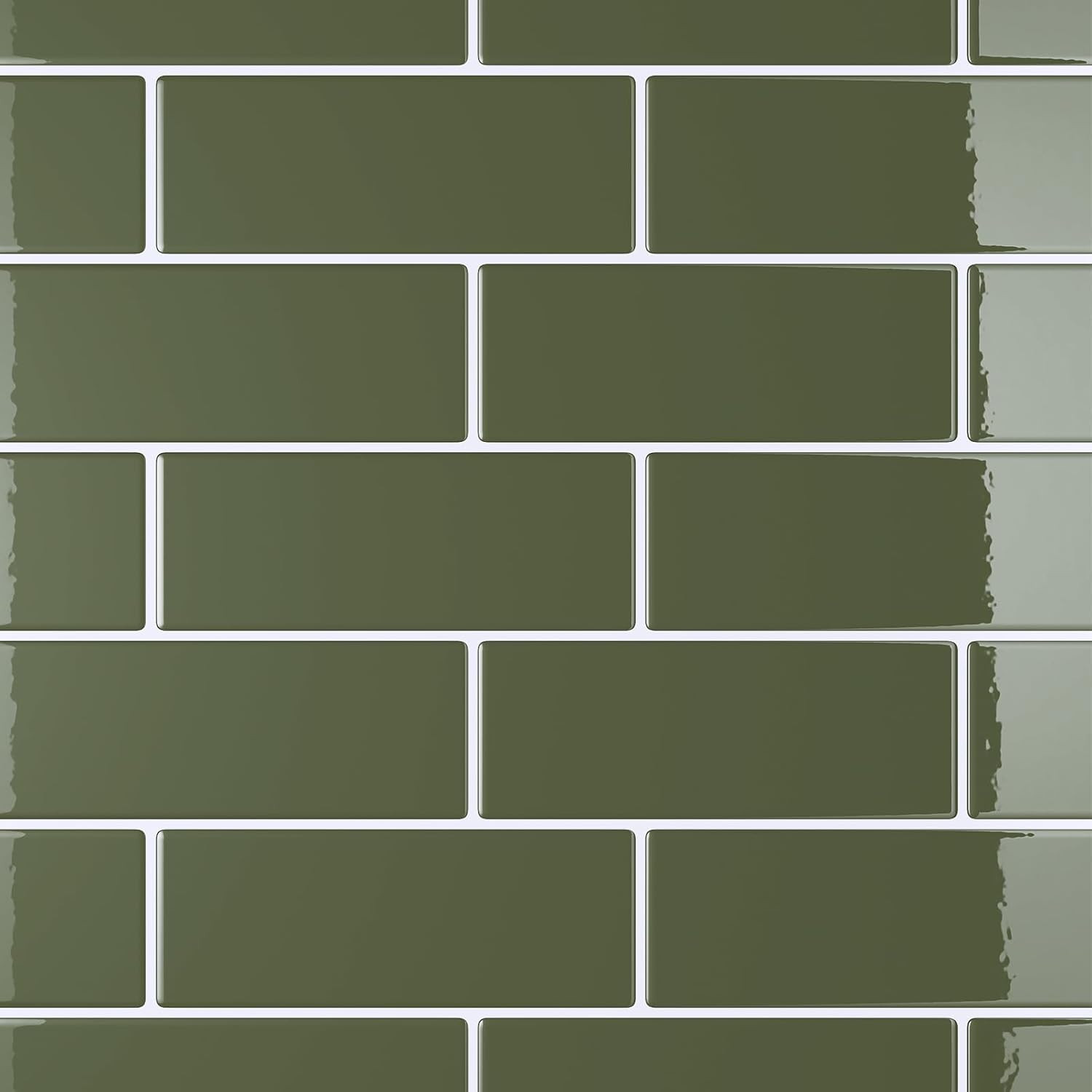 Sage Green Peel and Stick Subway Tile Backsplash – 20 Sheets, 12″x12