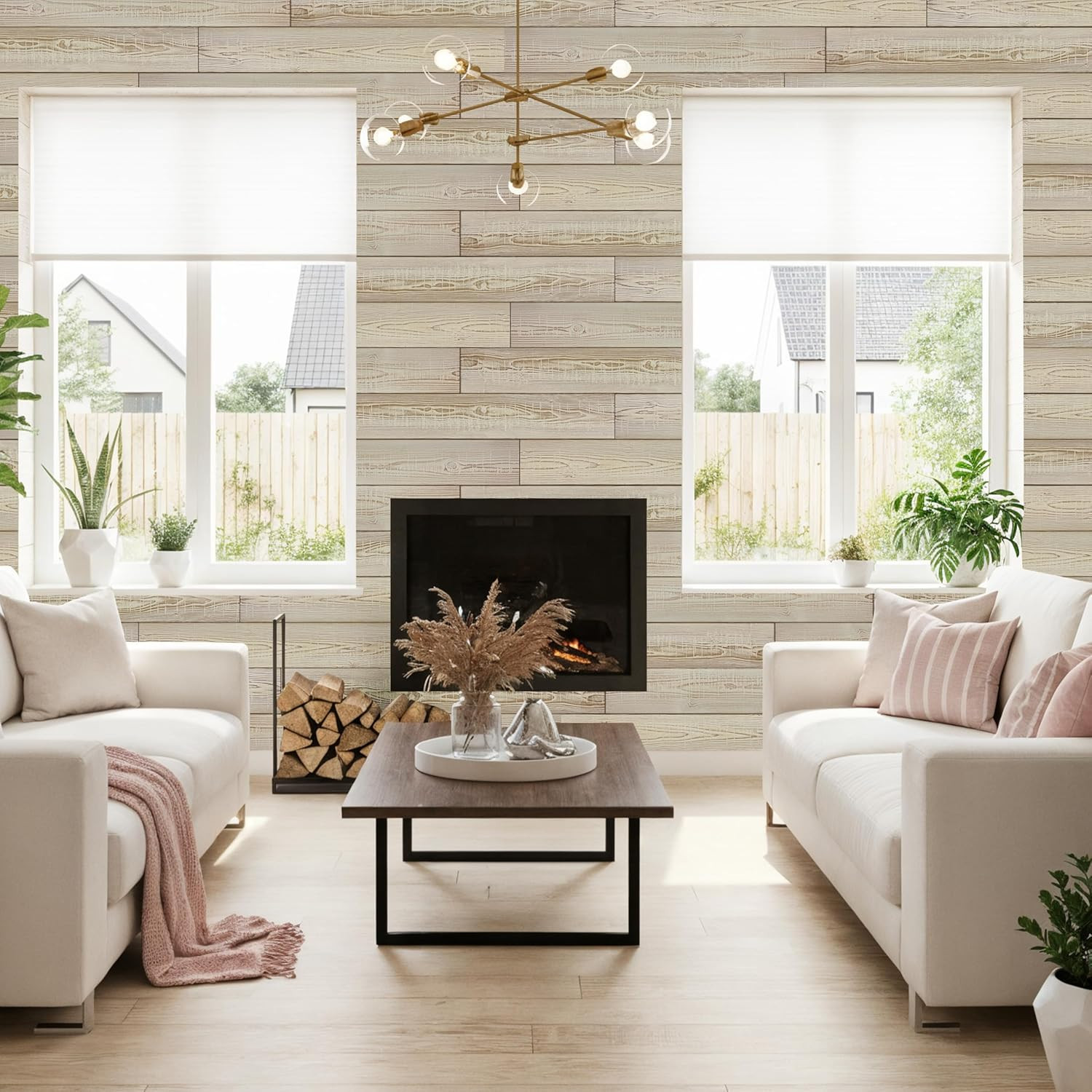 Real Wood Wall Planks – White Shiplap Boards – 5″ Peel and Stick – 10 Pieces – 1