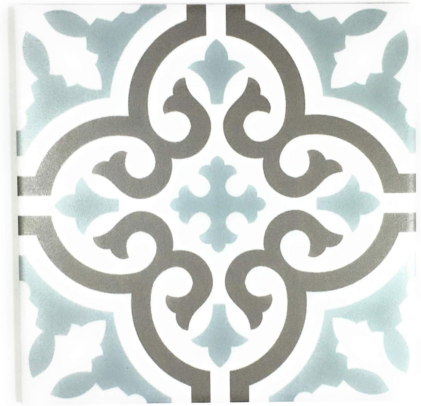 8×8 Cannes Beachside Encaustic Pattern Aqua Stoneware Porcelain Tile (Box of 10)
