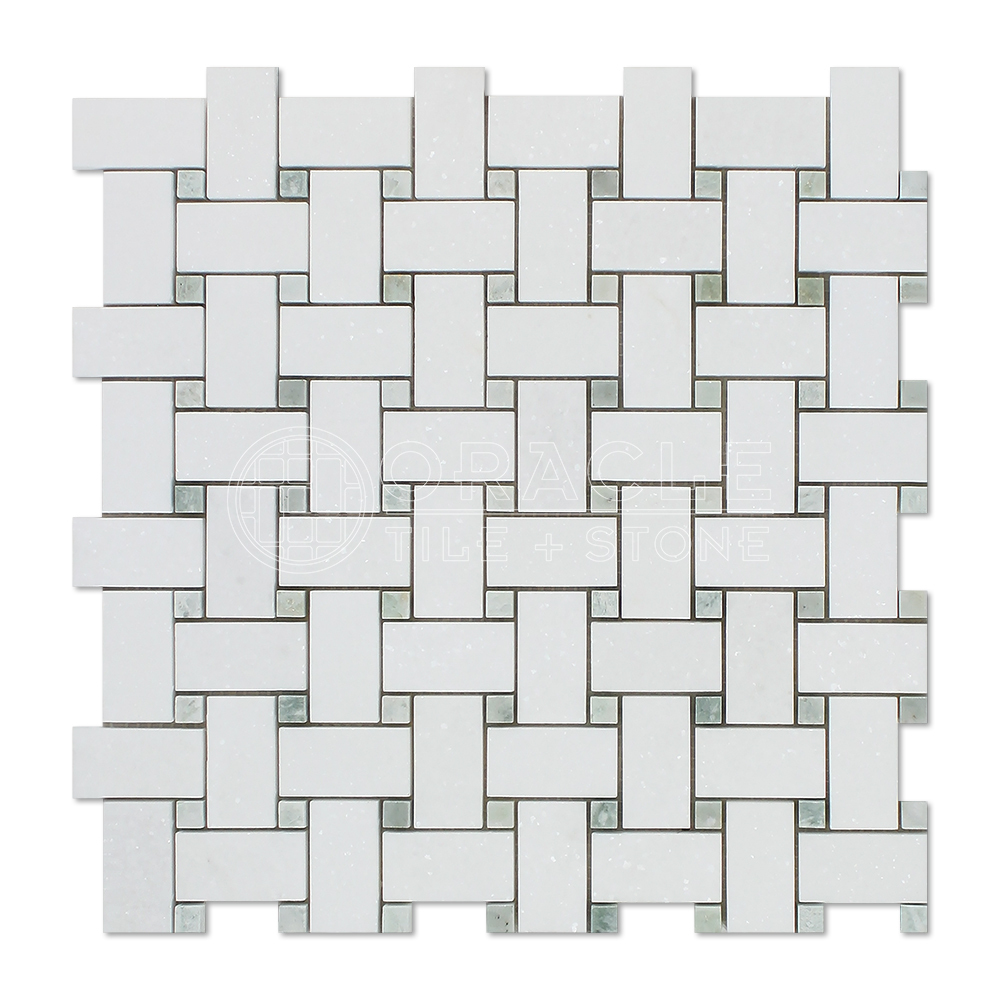 Thassos White Greek Marble Basketweave Mosaic Tile
