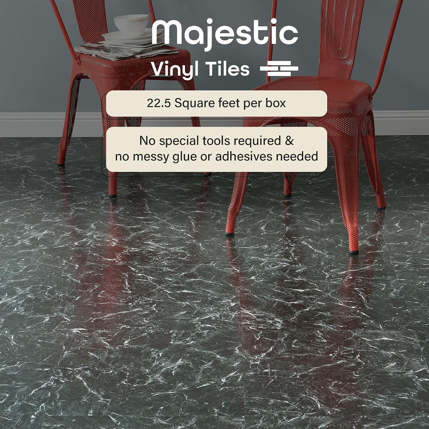 Verde Green Marble Peel & Stick Vinyl Floor Tiles – 10 Pack, 18″ x 18