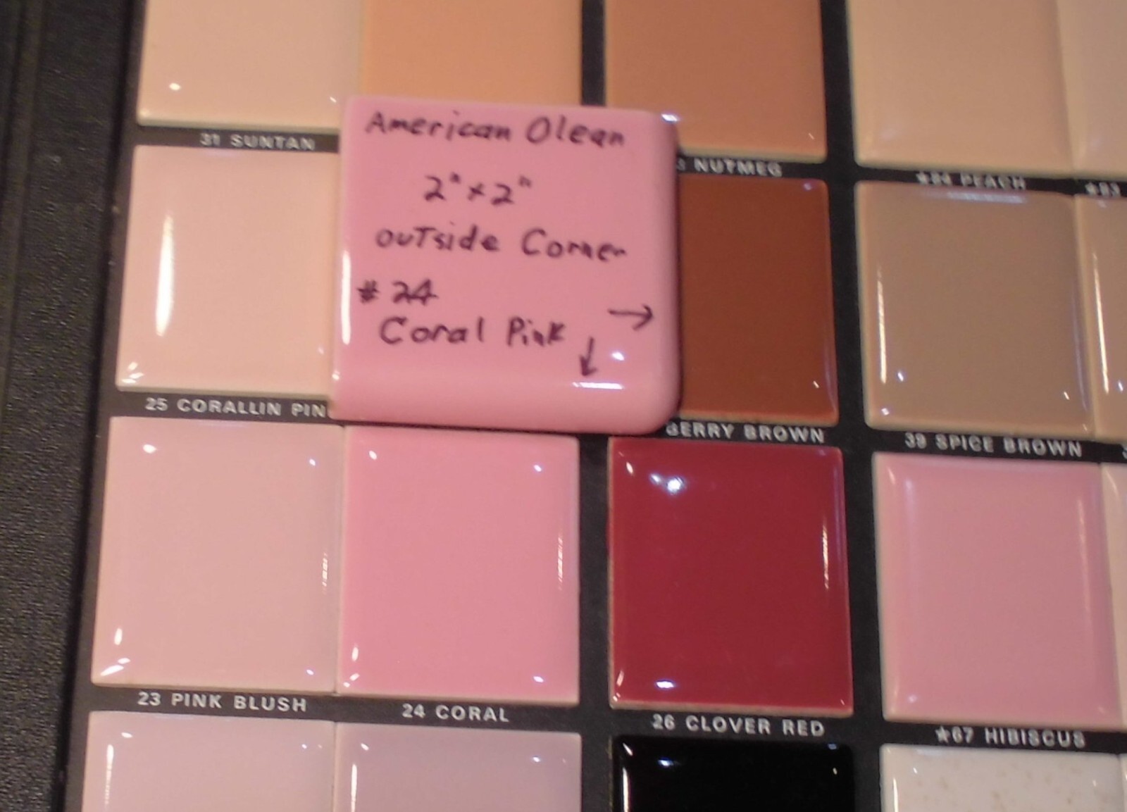 1 pc. Coral Pink: 2″ X 2″ X 5/16″ Glossy Ceramic Surface Bullnose Corner Tile