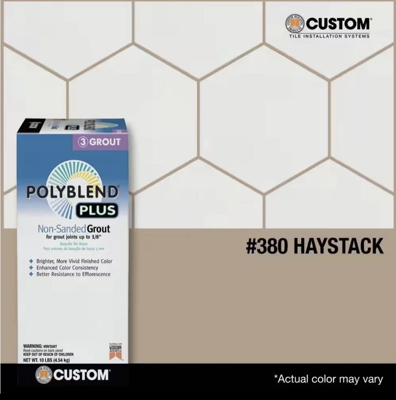 Custom Polyblend Plus Non-Sanded Grout – #380 Haystack – 10 lb