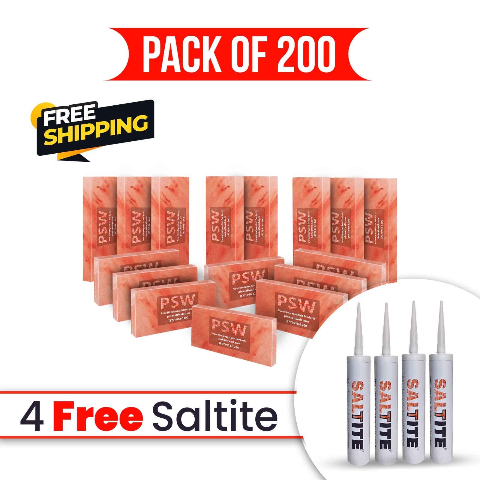 Salt Bricks, Tiles 8x4x1 Pack of 200 with 4 Free Salt Glue For Spa Sauna Walls