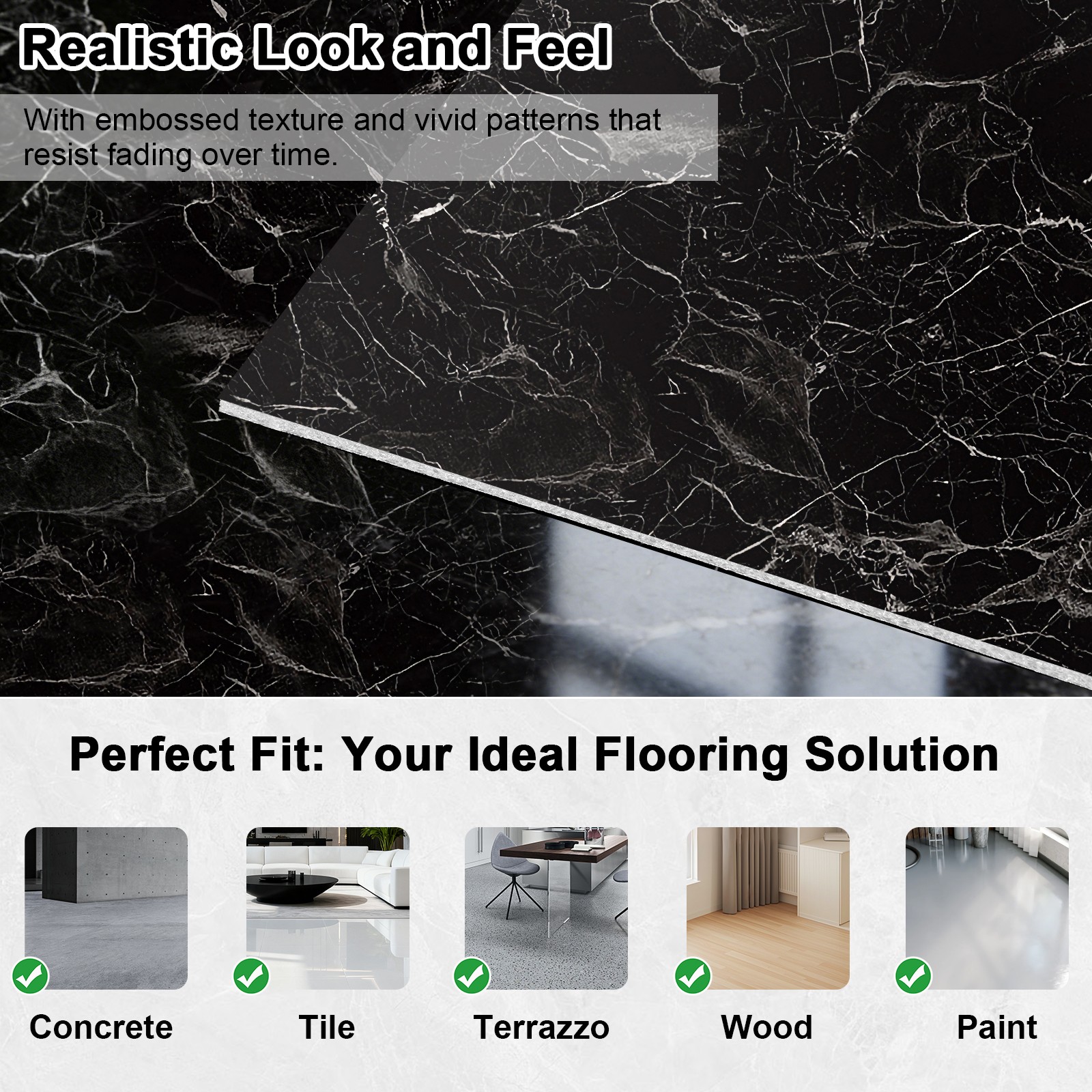 50Pcs Self Adhesive Marble Wall Tiles 12″ PVC Foam-Backed Waterproof Wall Panels