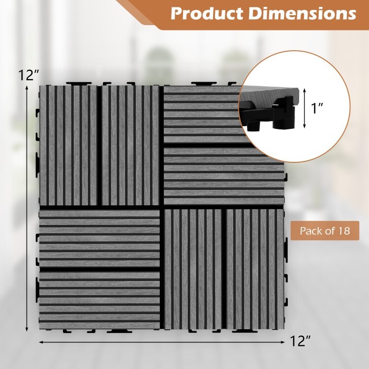 18PCS Interlocking Waterproof Patio Outdoor Garden Flooring Decking Tiles 12×12″