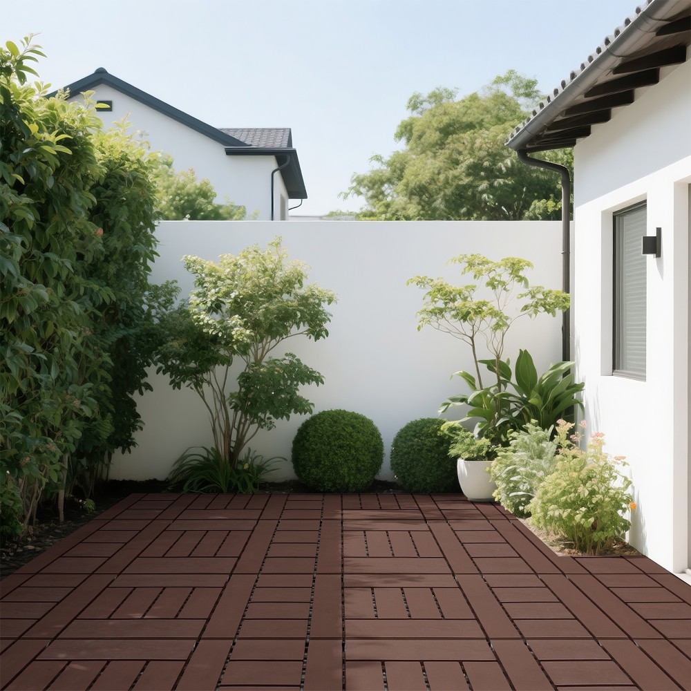 44 Pcs + Brown PP Floor Tiles for Indoor Outdoor Balcony Patio Poolside Backyard