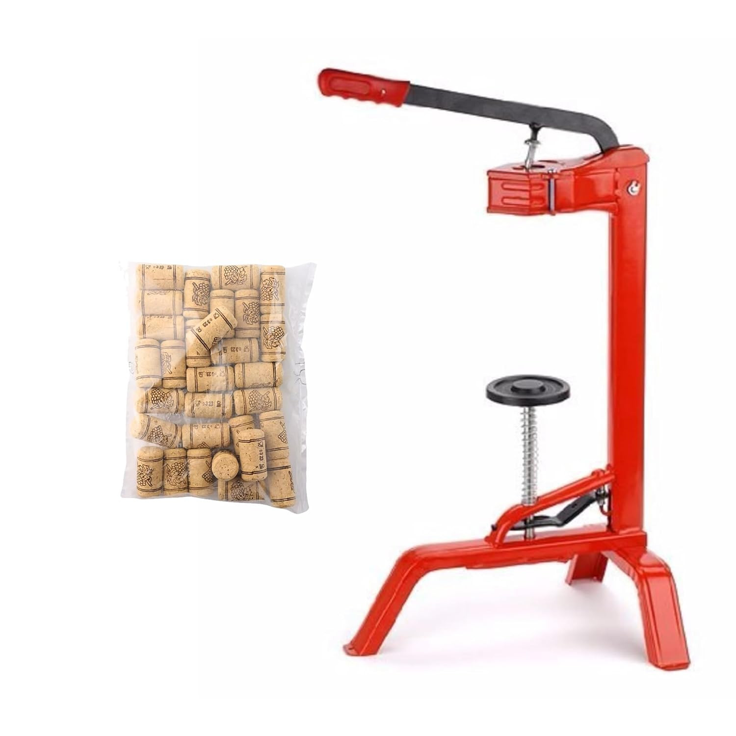 Portuguese Floor Corker with 30 #8 Corks – Wine Bottle Corker with Adjustable Pl