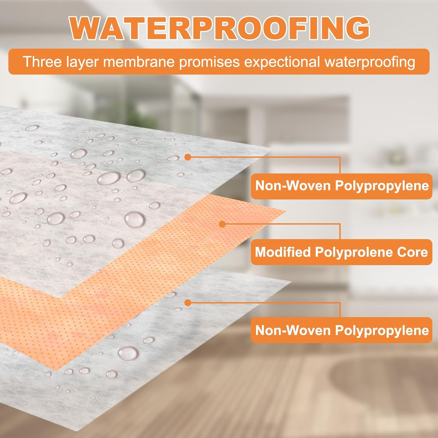 108 Sq Ft Waterproof Membrane with Pre-Marked Grid Design, 3.3 FT X 33 FT Roll,