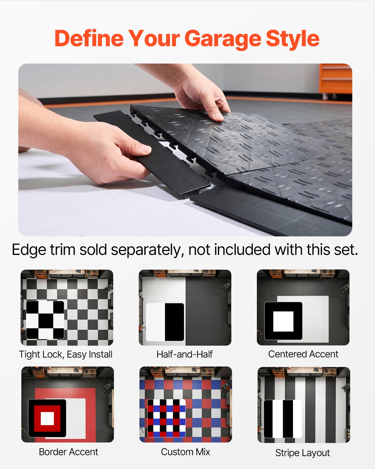 VEVOR Garage Tiles Interlocking 12×12 in 50 Pack Garage Flooring Tiles Black