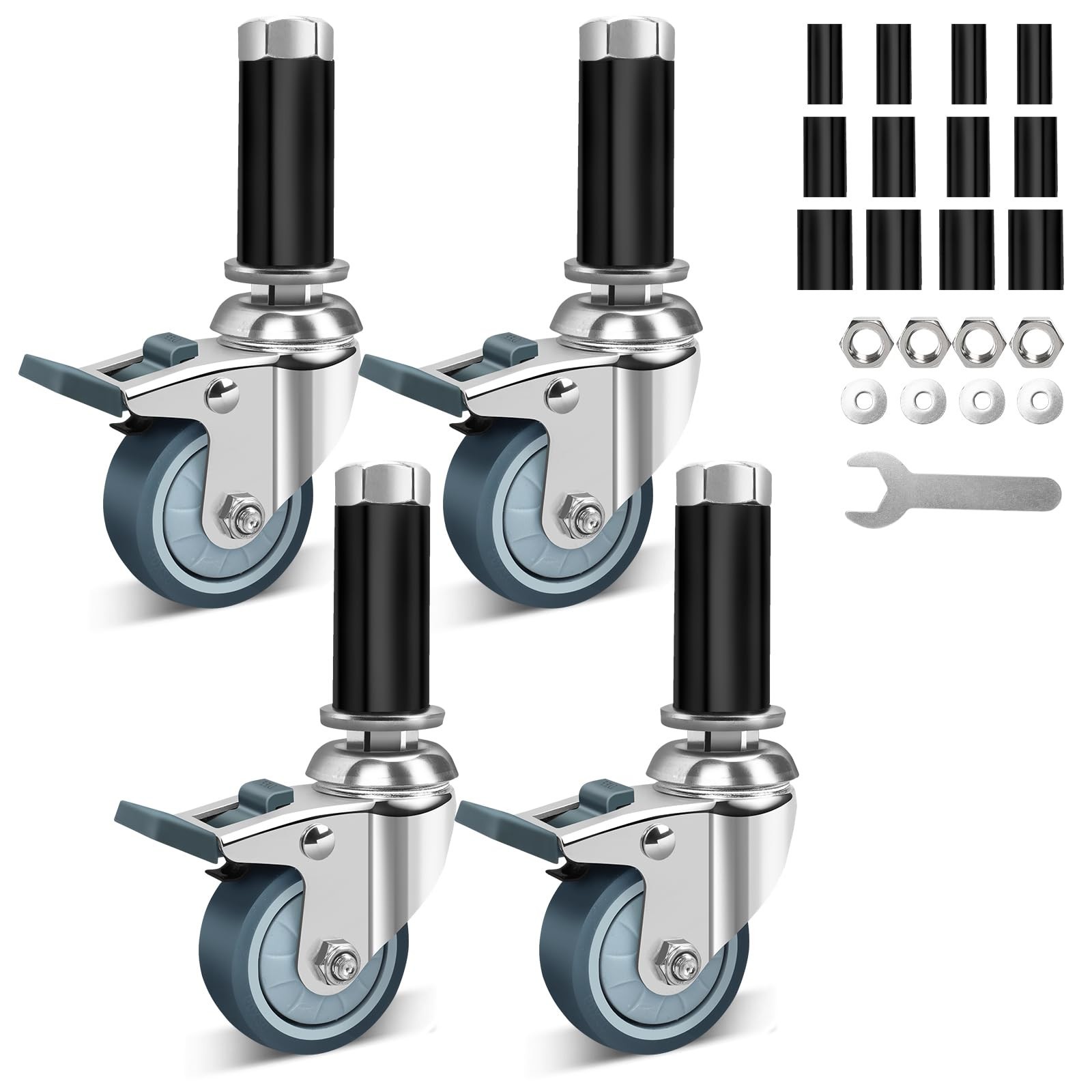 2 Inch Expanding Stem Casters Set of 4, Casters for Wire Shelving with Lockin…