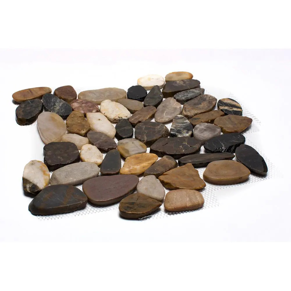 12 In. X 12 In. Mixed Sliced High-Polish Pebble Stone Floor and Wall Tile (5.0 S