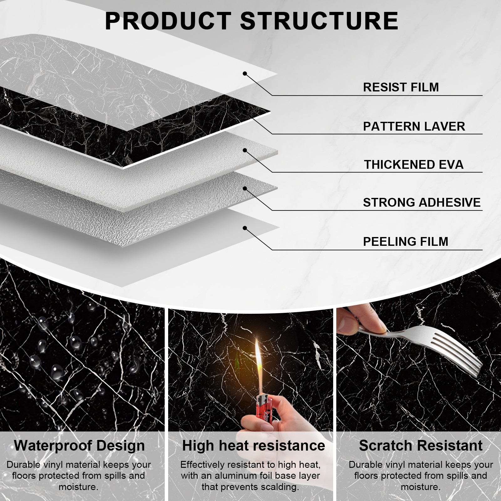 50Pcs Self Adhesive Marble Wall Tiles 12″ PVC Foam-Backed Waterproof Wall Panels