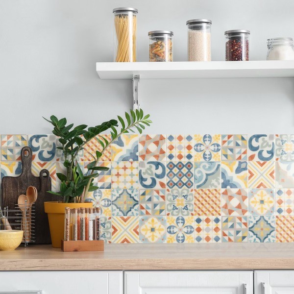 Vintage Almada Peel and Stick Backsplash Tiles Colorful