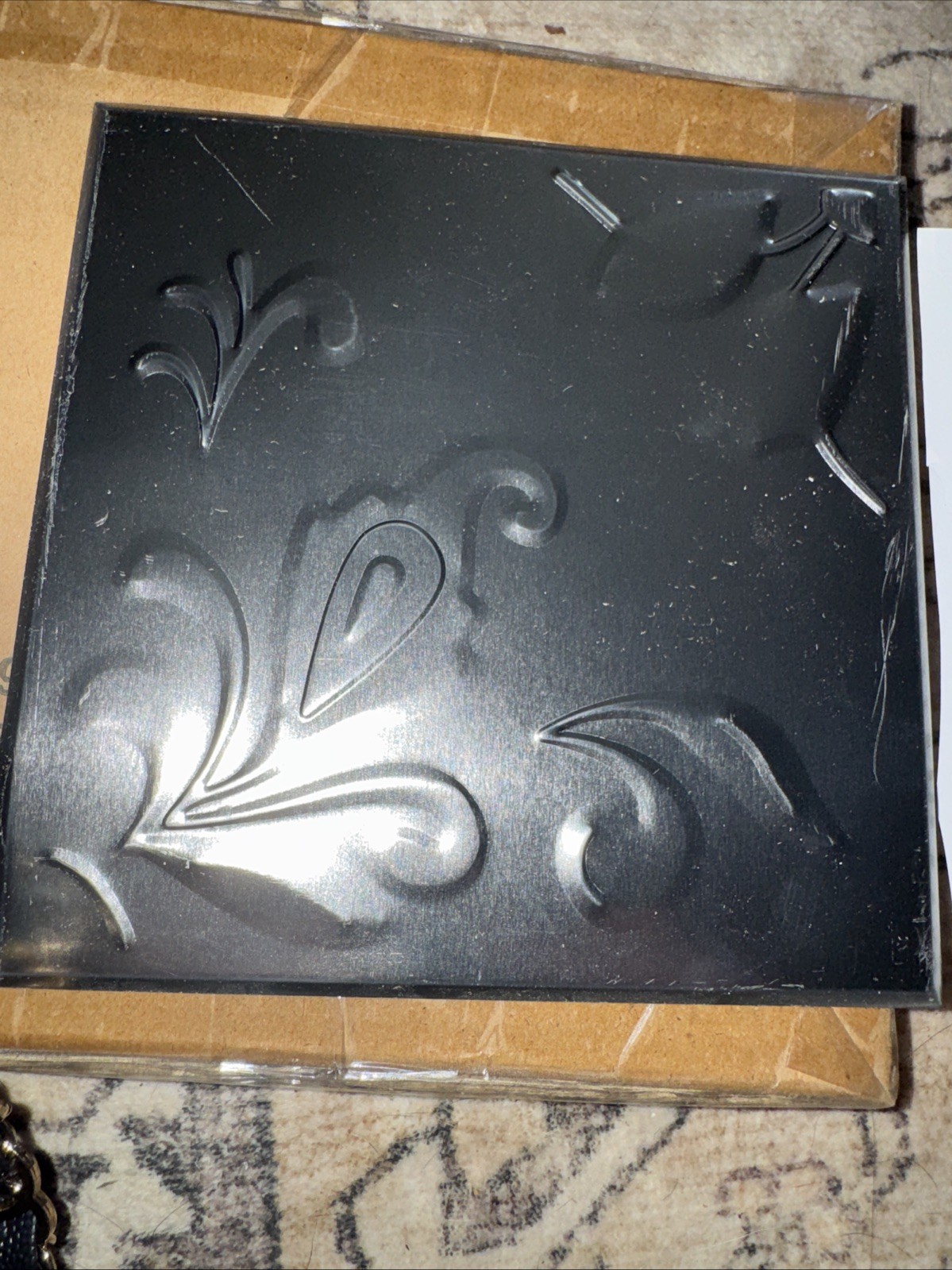 Backsplash Tiles Metallic Silver Tone Embossed 6”x6” New In Box