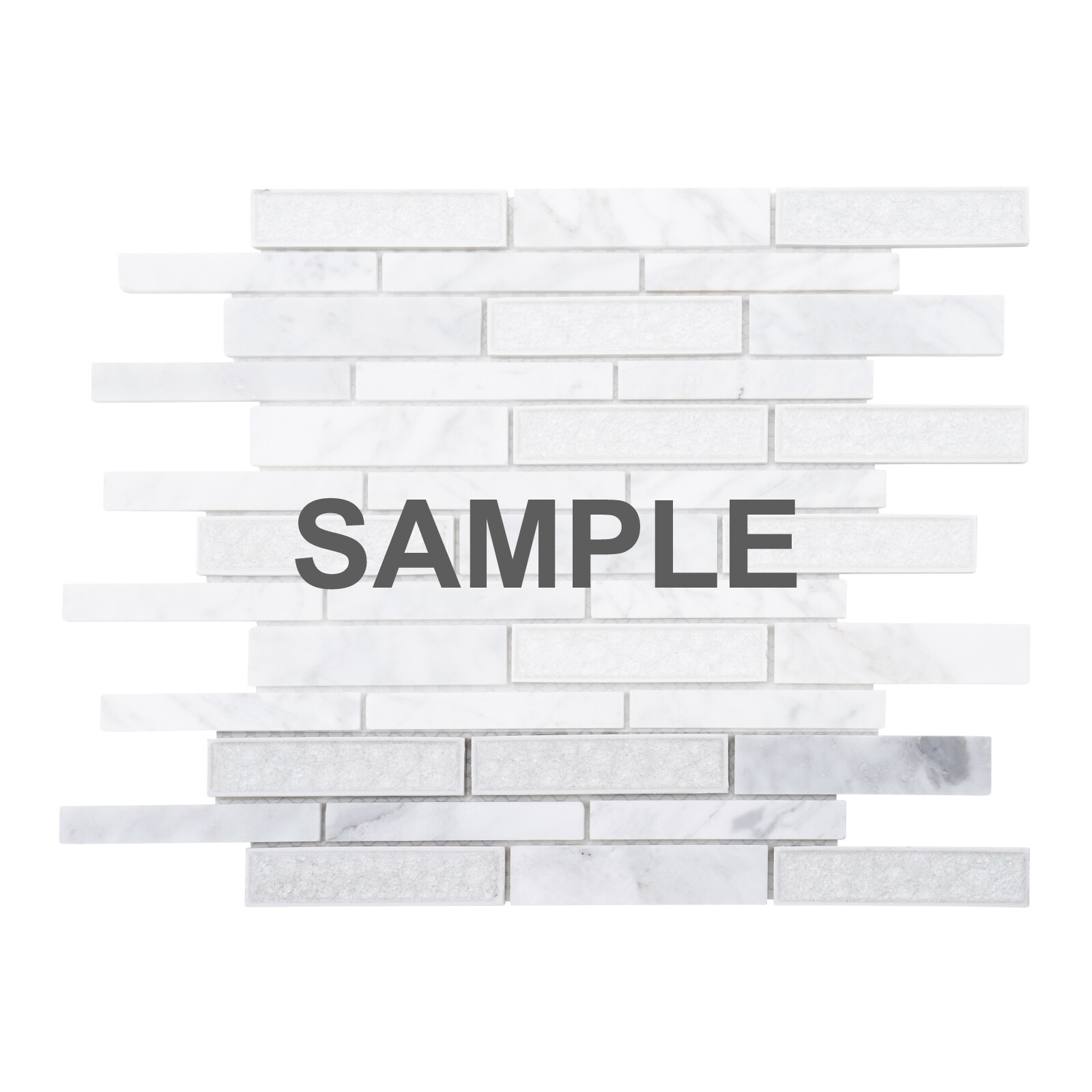 White Calacatta Marble Stone Crackle Glass Linear Mosaic Tile Kitchen Backsplash