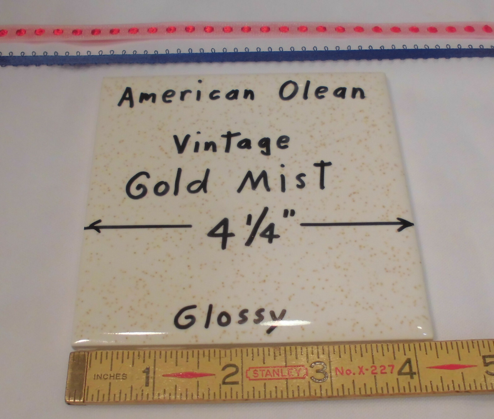 1 pc. Vintage *Gold Mist* Glossy Ceramic Tile #48 by American Olean 4-1/4″ NOS