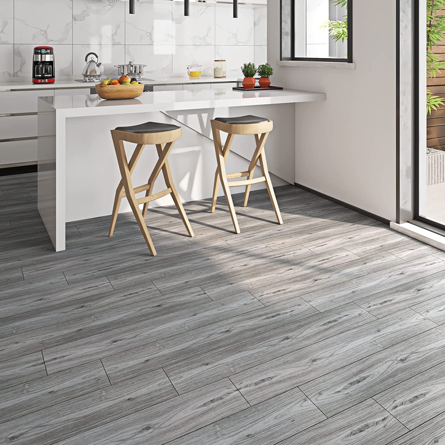 Funstick 6X36 30 Sheets Peel And Stick Floor Tile Waterproof Grey Wood Look