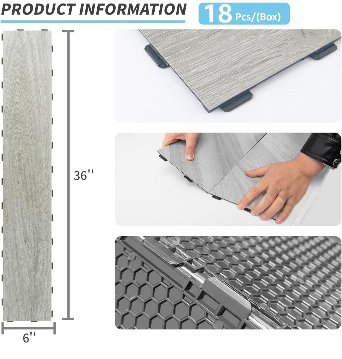 Waterproof Rigid Core Gray Wood Look Click-Lock Vinyl Planks 36×6 18pc 27sf