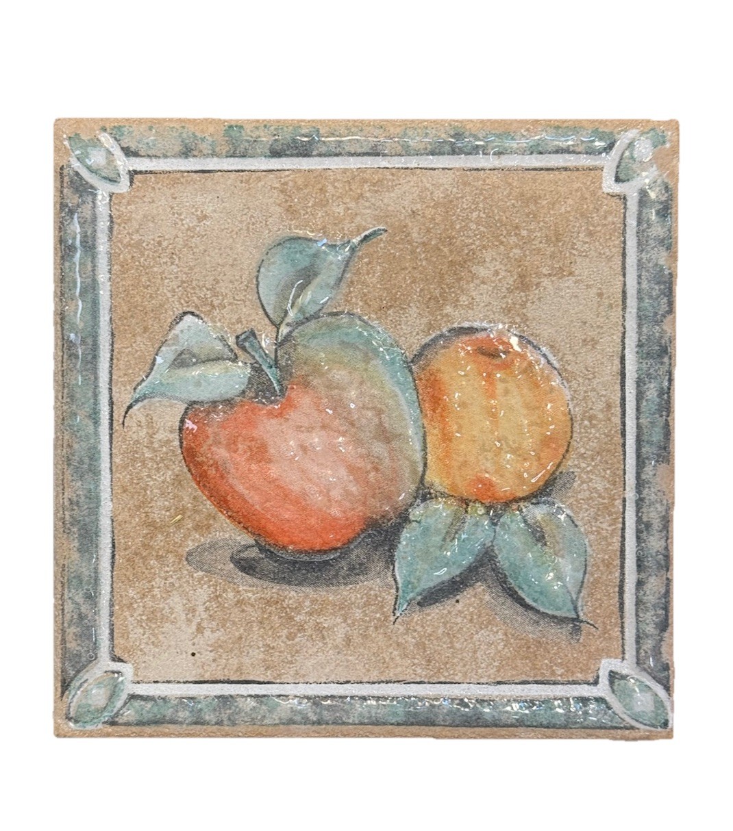 Decorative Ceramic Tile Apple Tan Background 5.75” Square Cork Back