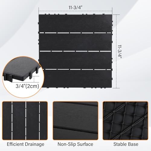 PCS Plastic Interlocking Decking Tiles Dark 12″ x 12″ 9 Dark Grey – Striped