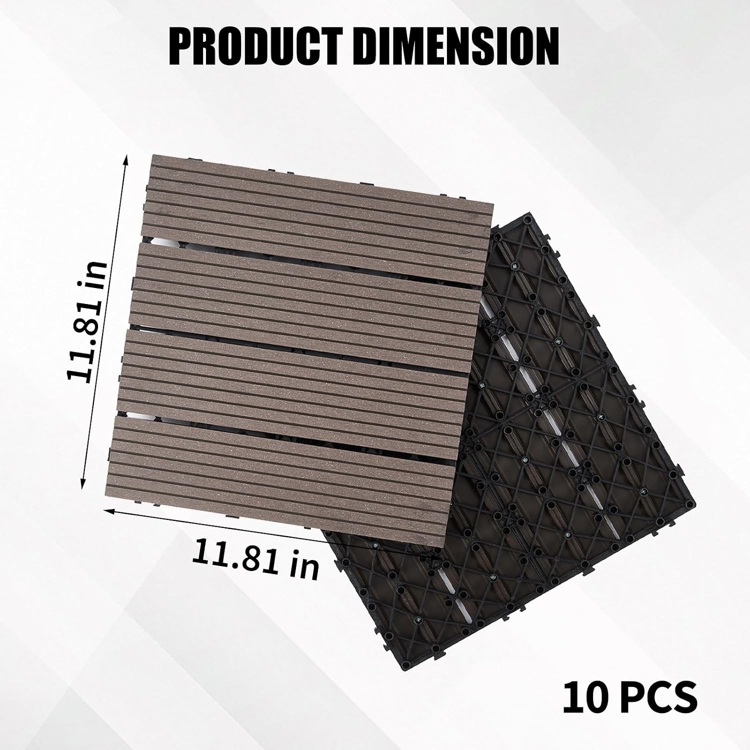 10 Pack Snap-Lock Deck Tiles 12x12in WPC Outdoor Flooring for Garden Poolside