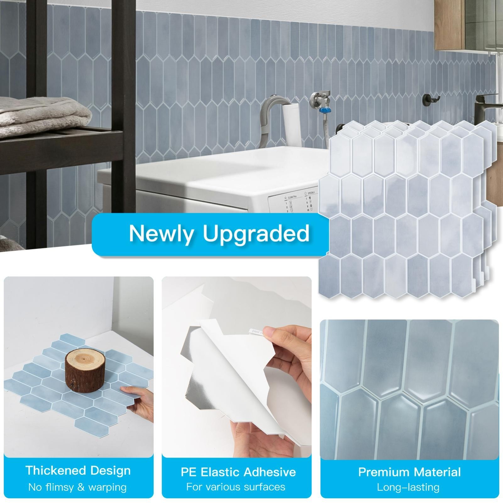 10pcs Peel and Stick Backsplash Thickened Tiles, 12”x12”, Cover 10 Sq.Ft.