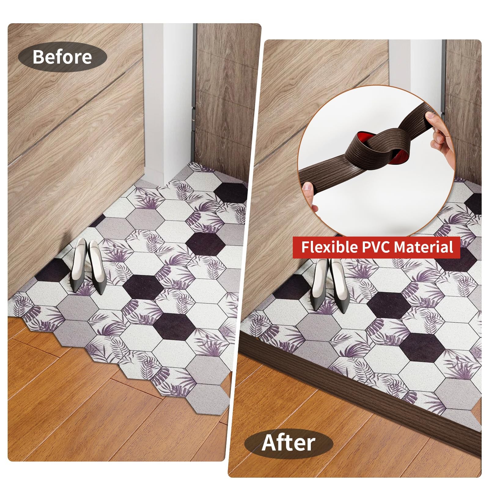 Vinyl Floor Transition Strip Self Adhesive 2 Inch Wide, Non-Slip Waterproof F…