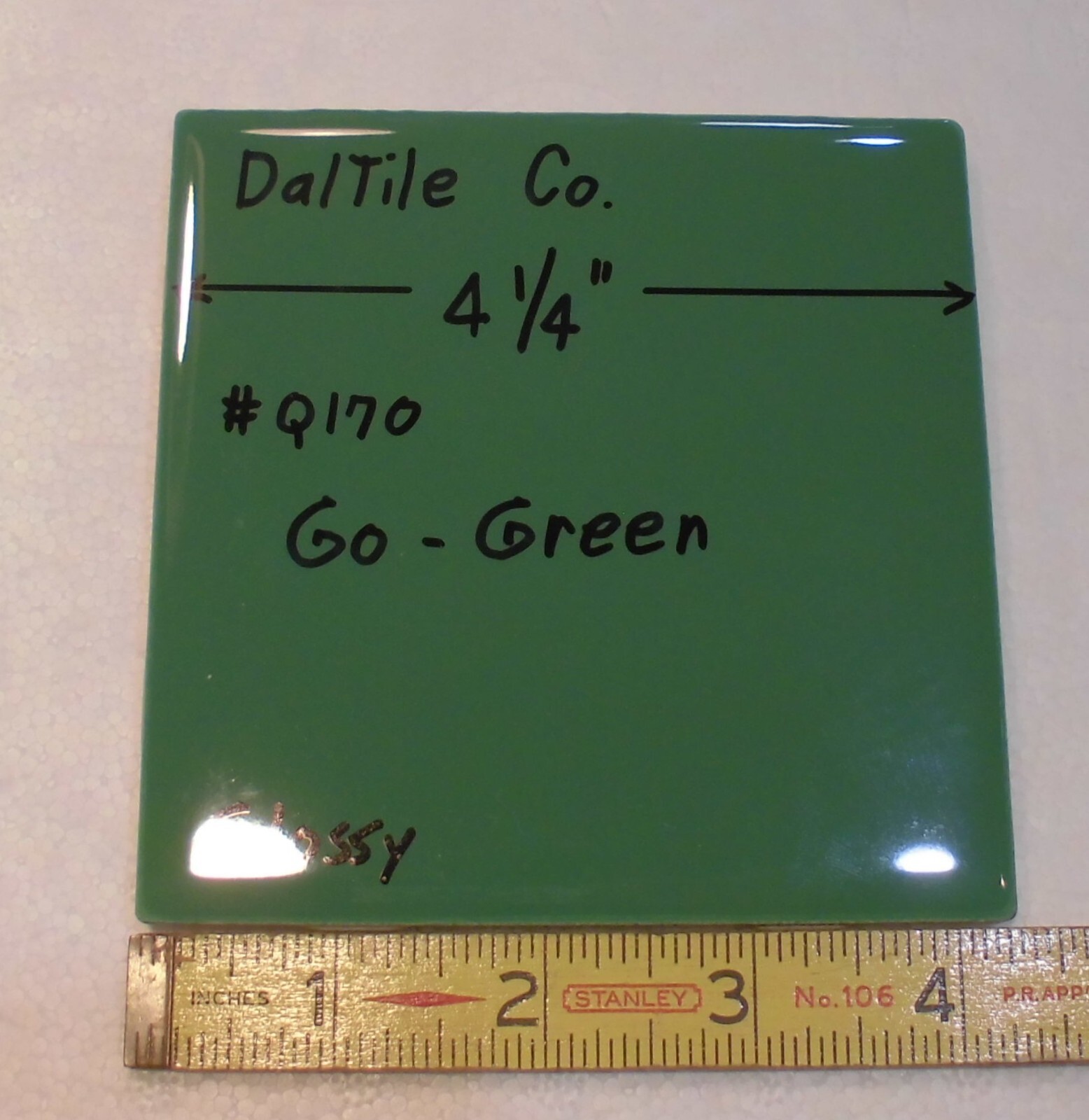 1 pc. Go Dark Green: 4-1/4″ Glossy Ceramic Tile by Daltile, Best Quality, NEW