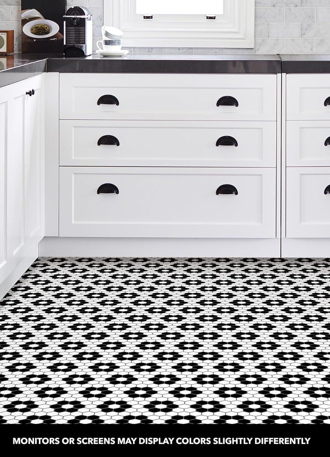 Black Biscotto Peel & Stick Floor Tiles – Floral Geometric Design