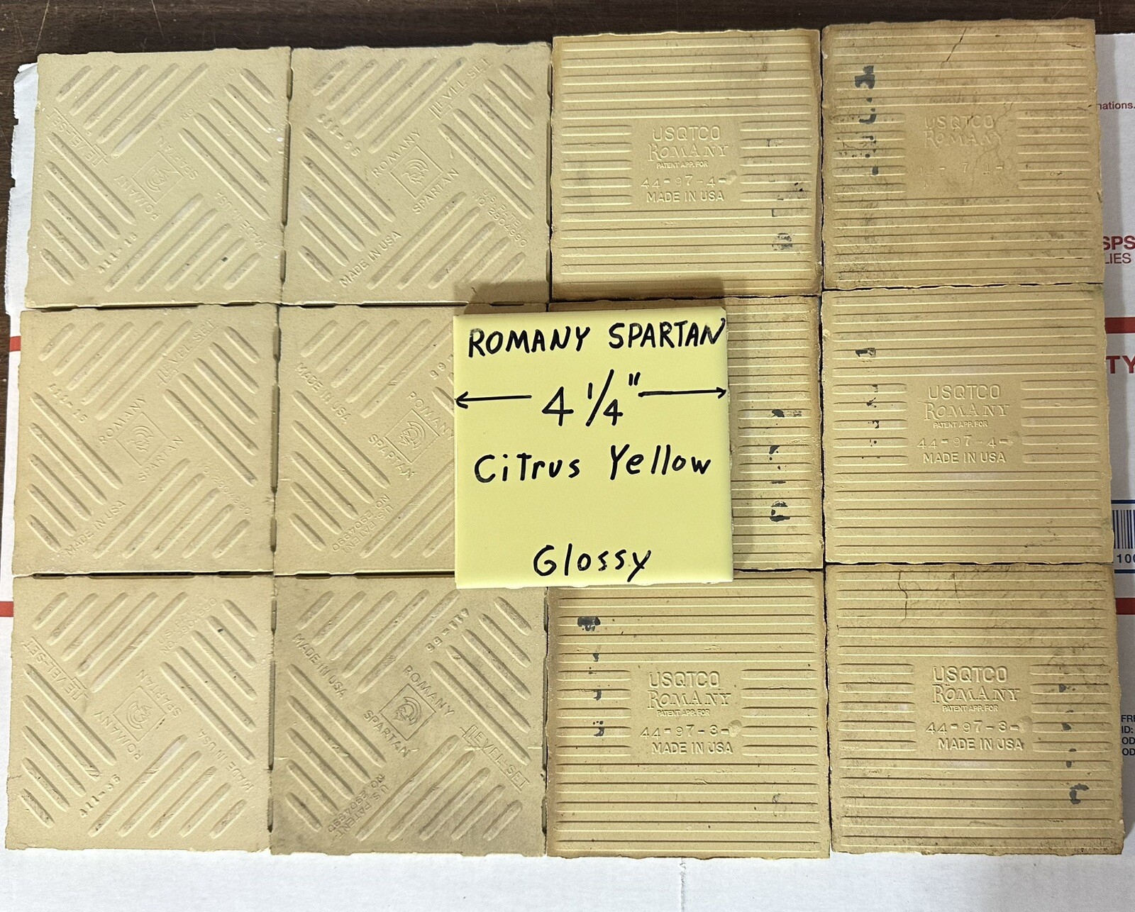 1pc. *Citrus Yellow * 4-1/4″ Glossy Ceramic Tile by Romany Co. Made 1940’s -50’s