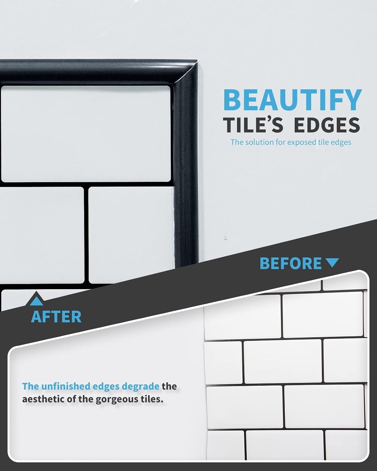 10 Ft Peel and Stick Trim – Elegant Black Tile Edge for DIY Backsplash Decor